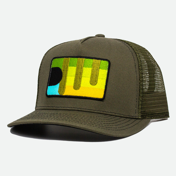Olive green Bluegill Patch Hat with mesh side
