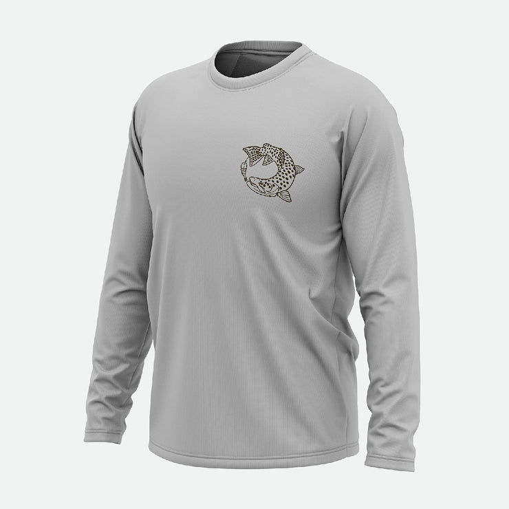 Front of the Meat Eater Brown Trout Solar Shirt