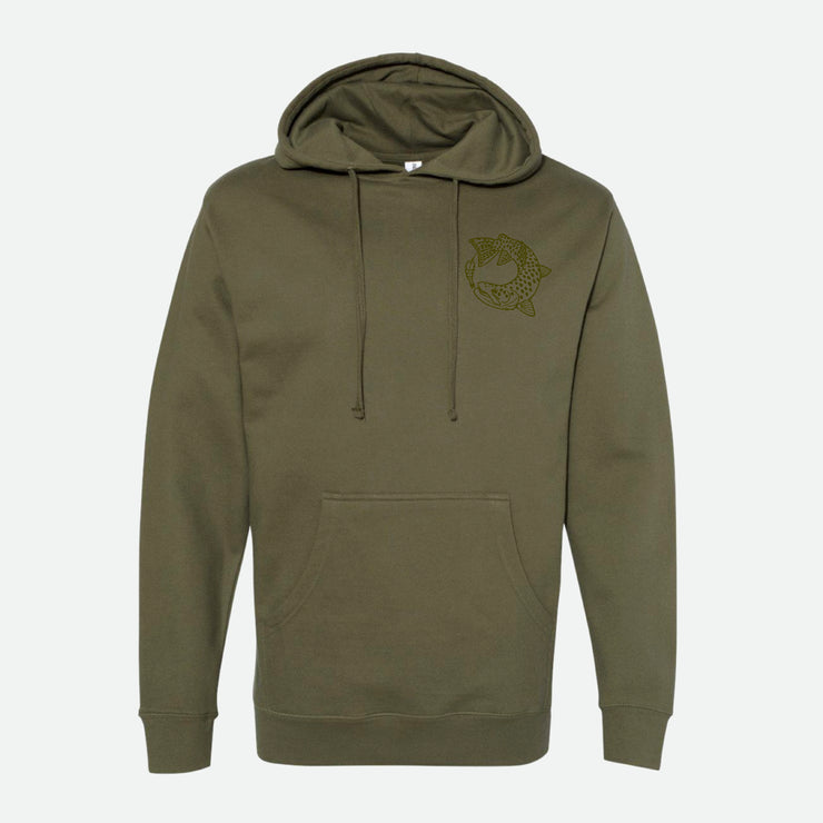 Front view of the Meat Eater Brown Trout Hoodie