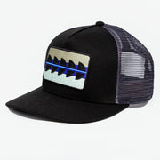 Side view of black Striped Bass Patch Hat