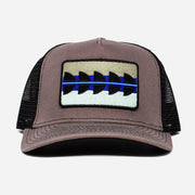 Front view of charcoal Striped Bass Hat