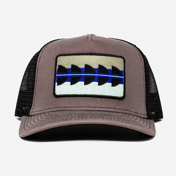 Front view of charcoal Striped Bass Hat