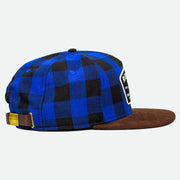 Side view showing the leather strap of the Blue Buffalo Flannel Hat